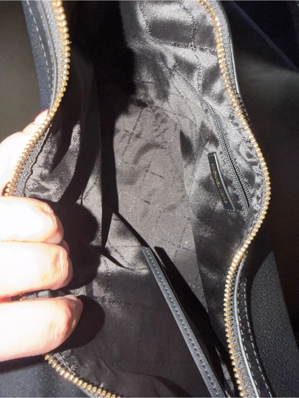 Michael Kors Black Pebbled Leather Messenger Bag with Gold Hardware